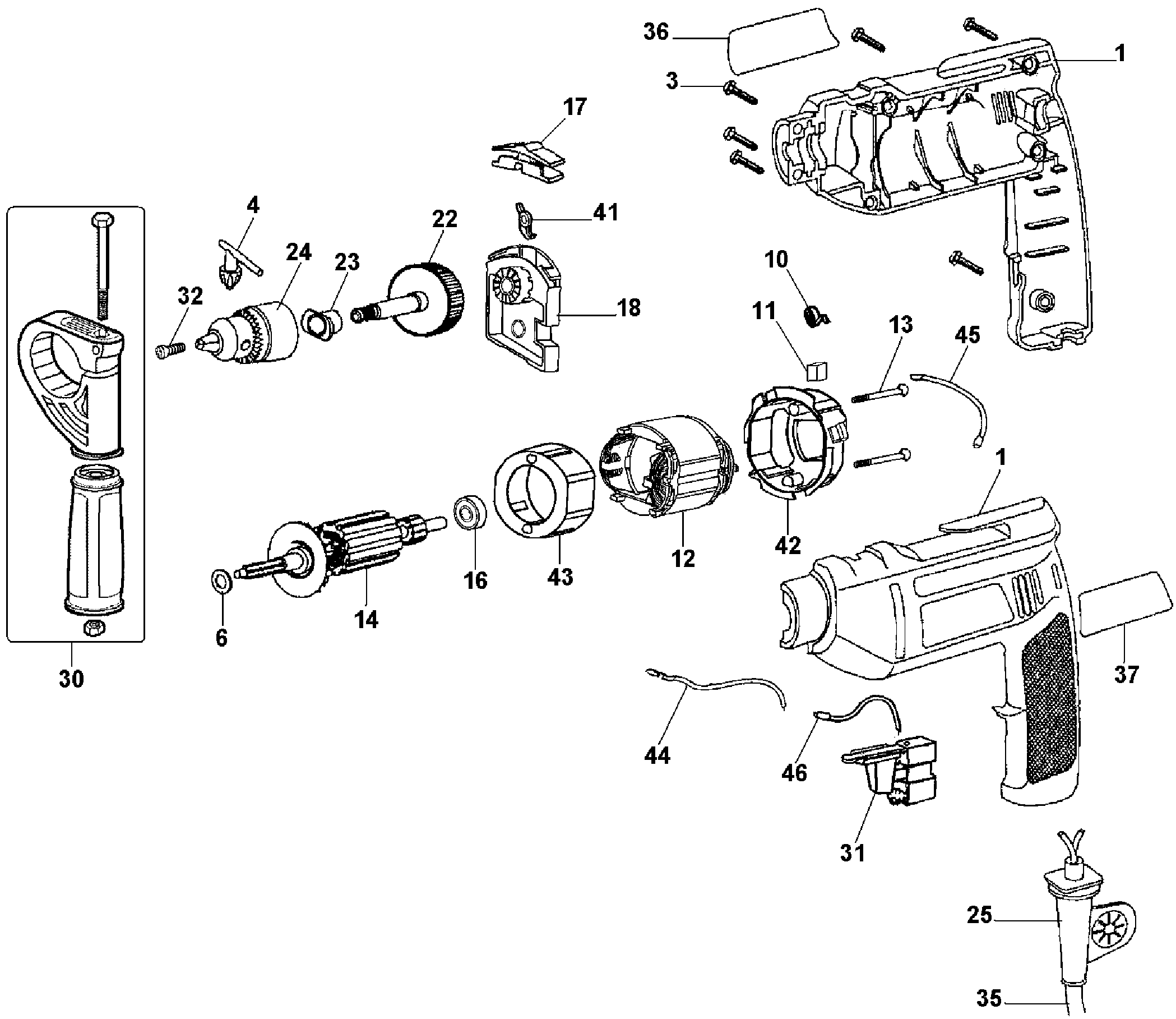 Page A Diagram and Parts List for 7965K-BR 1 Black and Decker Hammer Drill